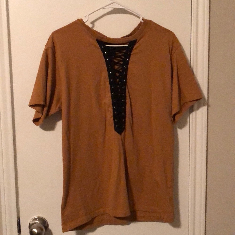 Mustard lace up top